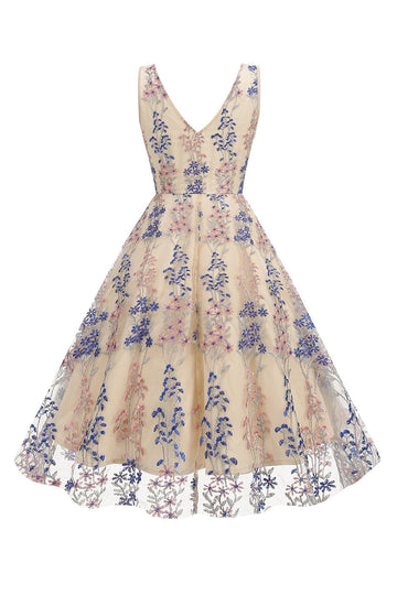 Sparkly Apricot Flor Mangas Swing Swing 1950s Vestido